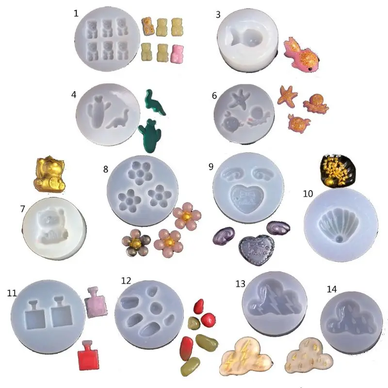 

DIY Cute Mini Earrings Pendant Bear Dinosaur Goldfish Shell Silicone Resin Mold 83XF