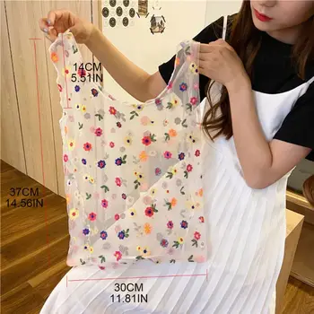 

Reusable Flower Embroidery Mesh Cloth Shopping Bag Shoulder Pouch Grocery Bags