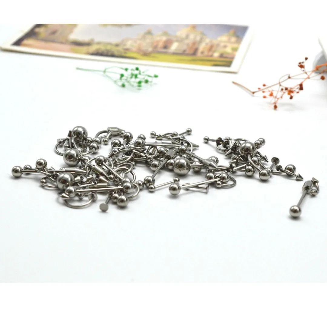 85Pcs/lot Stainless Steel Tongue Lip Labret Eyebrow Ring Belly Navel Rings Punk Nose Ring Stud Piercing Set Body Jewelry