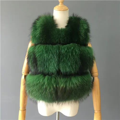 Green Women Real Raccoon Fur Vest Winter Thick Warm Hot Fashion Natural Fur Gilet Ladies Fur Waistcoat - Цвет: Green