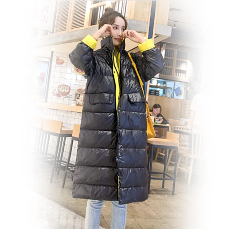 Black/White Loose Women Winter White Duck Long Down Jackets Fashion Collar Black Warm Ladies Dow Coat Girls Female Parka Jackets