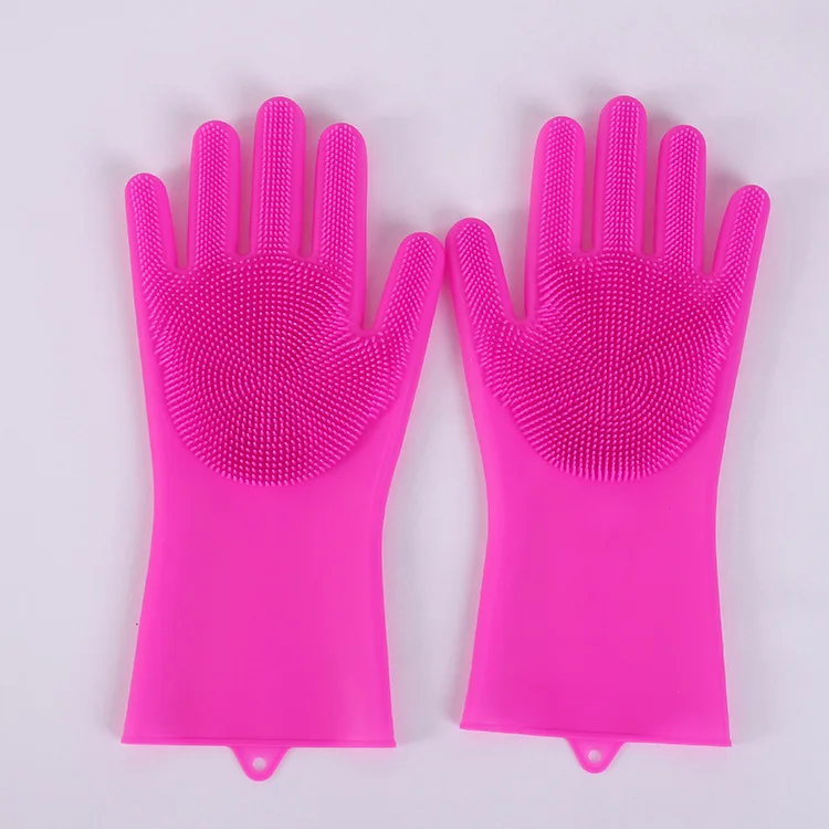 1 пара силиконовых чистящих перчаток кухонные Волшебные силиконовые перчатки для мытья посуды щетка для домашнего хозяйства резиновый инструмент для чистки кухни - Цвет: Красный