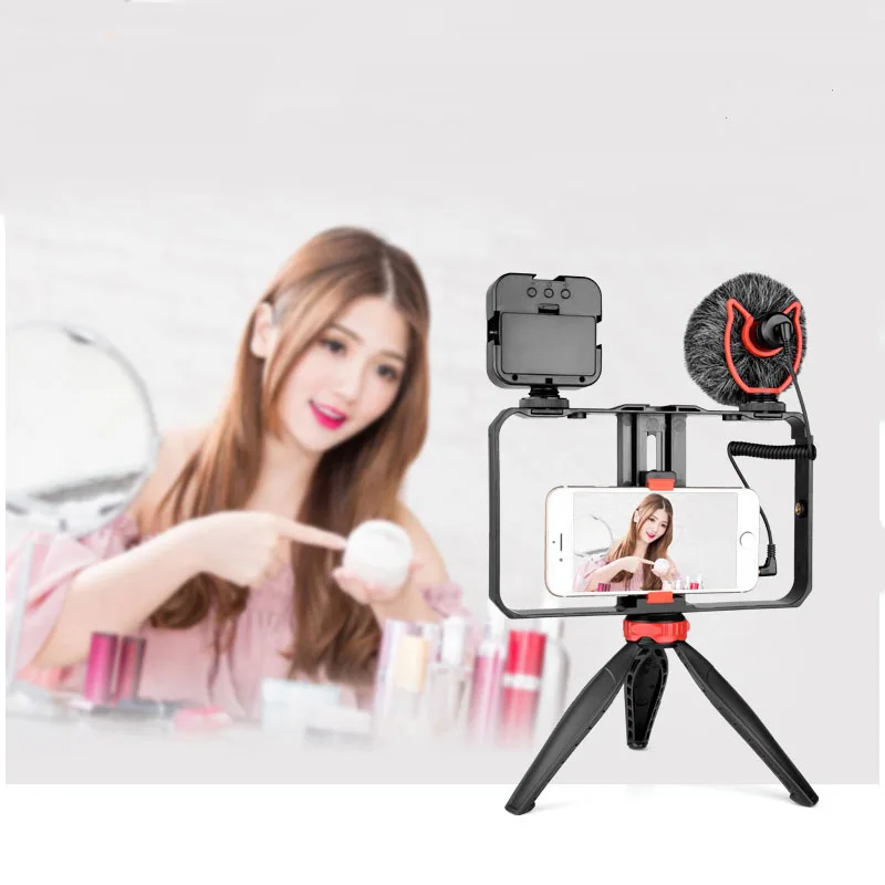 

Photography Dimmable Selfie LED Light Of Lamp W Microphone Mobile Holder Tripod Stand For Youtube Tiktok Live Broadcast Vlog