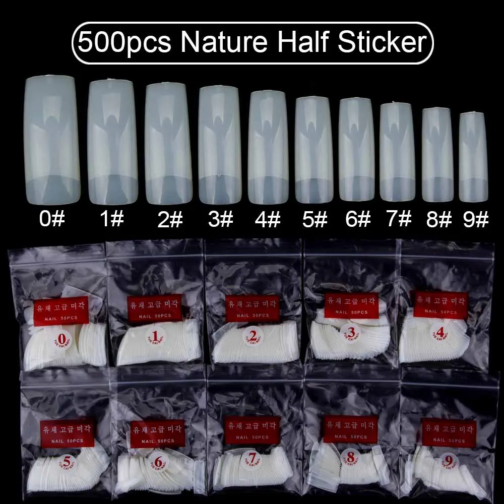 500pcs Nature Half 500 шт./кор. советы для дизайна ногтей ложный гроб плоская форма полное покрытие Дисплей Практика акриловый УФ гель лак инструмент маникюр накладные ногти советы - Цвет: 500pcs Nature Half