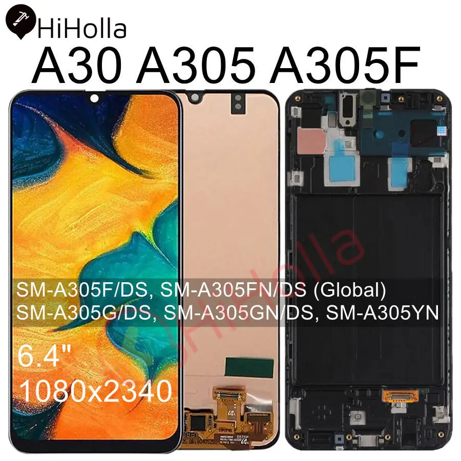 Для SAMSUNG GALAXY A30 A305 A305F A305FN/DS ЖК-дисплей кодирующий преобразователь сенсорного экрана в сборе с рамкой для SAMSUNG A30 lcd Замена