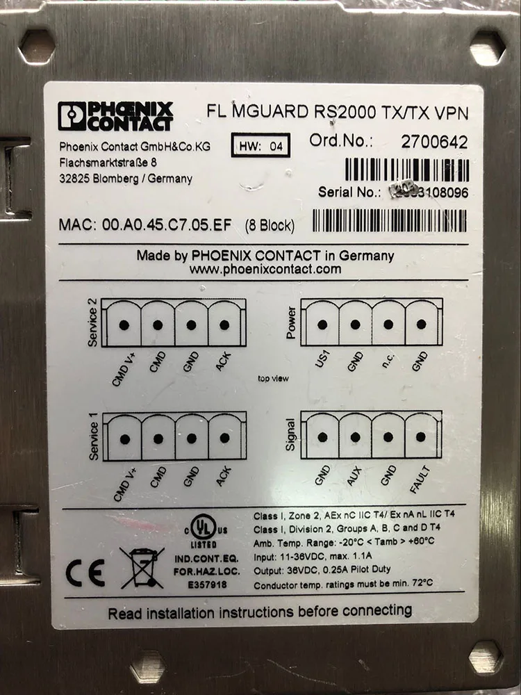 PHOENIX CONTACT ONTROLLER FL MGUARD RS2000 TX/TX VPN используется в хорошем состоянии пожалуйста
