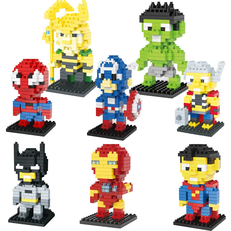 

Anime Figure Marvel Hero Avengers Iron Spider Man Batman Superman Captain America Deadpool Diamond nano Mini Building Block Toy