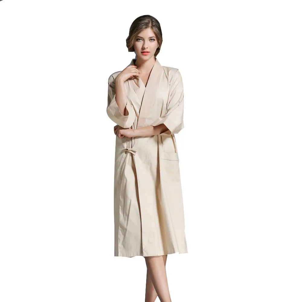 Женский халат из хлопка и льна одежда для сна банный халат, осенне-зимняя пижама с длинным халаты по колено d90808 - Цвет: Хаки