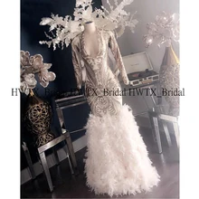 Роскошное перьевое платье для выпускного вечера es Новая африканская темнокожая Девушка длинное платье для выпускного вечера с серебряными блестками кружева с длинным рукавом официальное платье 2K20