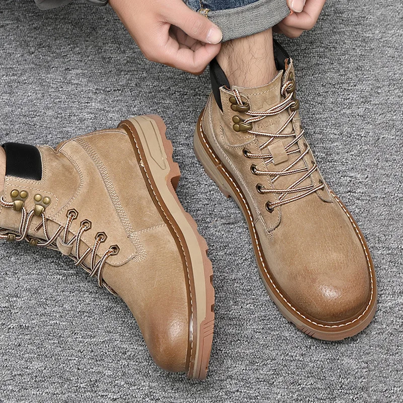 Роскошные модные мужские рабочие ботинки; обувь из натуральной кожи; ботильоны на платформе; chaussure homme zapatos hombre bota botines