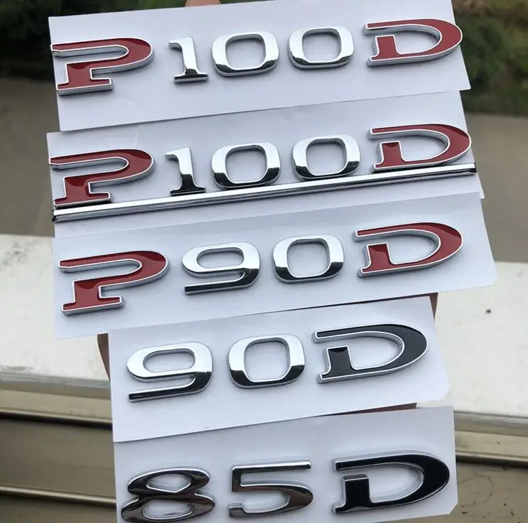 ABS серебро черный P100D P90D 80D 85D буква Автомобильная эмблема логотип сзади модифицированные наклейки значок 14 см* 2,2 см для модели S модель X