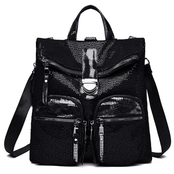 

Women'S Backpack Fashion Trend Sequins Backpack Casual Wild Multi-Purpose Travel Backpack Soft Large Capacity Bag Silver