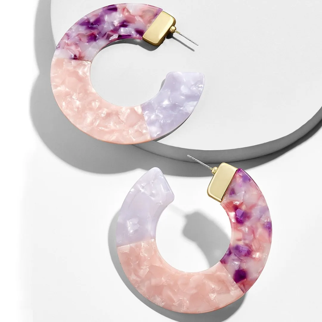 Bohemian Charm Earrings Acrylic Resin Tortoise Shell Color Hoop Earrings For Women Statement Geometric Big Earring Jewelry Gift