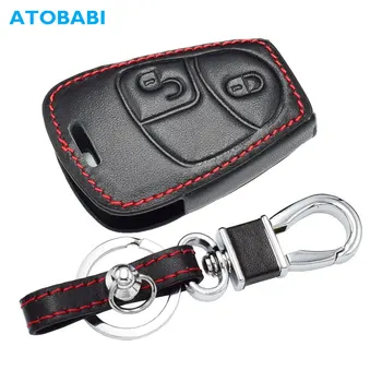 

Real Leather Car Key Case For Mercedes Benz A Class W169 B C E S R C200E 260L GLK300 2 Buttons Auto Smart Remote Fob Cover Bag