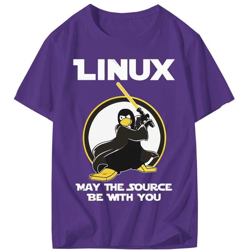 Футболка мужская Звездные войны Мужская Linux может источник быть с вами Tux топ тройники Пингвин программист забавная футболка звезда сила письмо - Цвет: purple