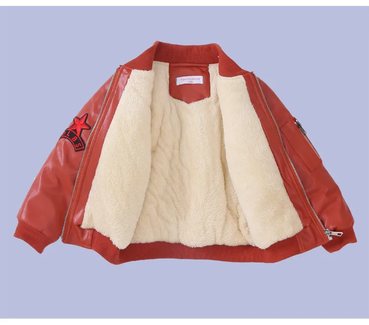 Кожаная куртка для мальчиков; плотная детская кожаная куртка с начесом; бейсбольная форма; топы для мальчиков из искусственной кожи