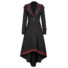 Женское готическое пальто на пуговицах, куртка «Ласточкин хвост», зимнее флокированное длинное пальто с длинным рукавом на Хэллоуин, винтажное готическое длинное пальто, jaqueta feminina