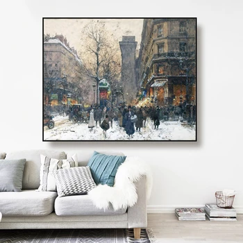 

Cassisy Canvas Art Oil Painting《Paris street scene in snow》Eugene Galien Laloue Poster Picture Wall Decor Modern Home Decoration