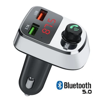 

JINSERTA Car Bluetooth 5.0 FM Transmitter 5V/3.1A Dual USB Charger Wireless Handsfree Car Mp3 Player Support U Disk Music Play