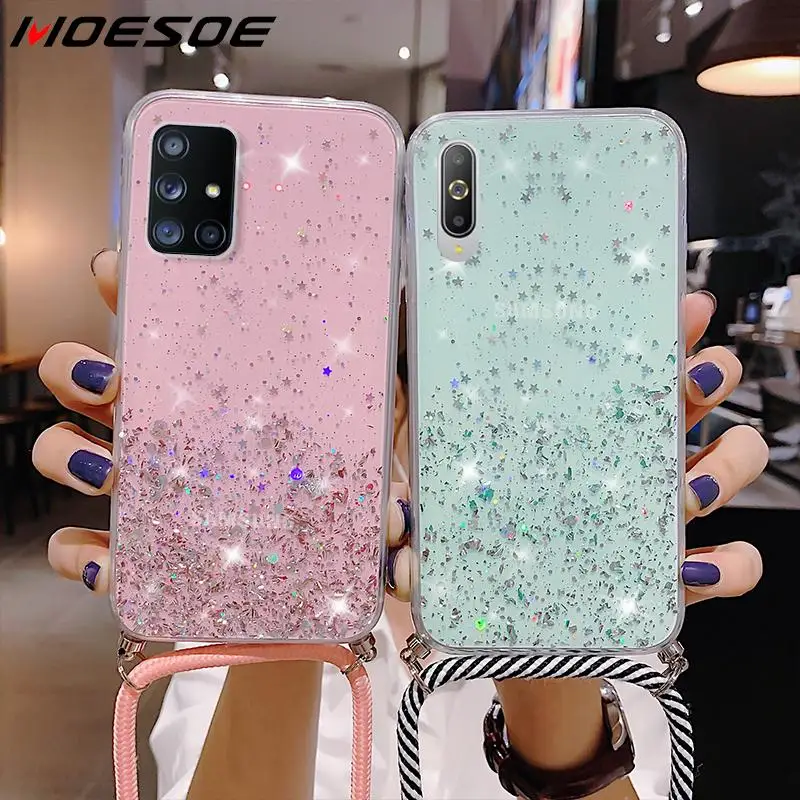 Блестящий чехол с ремешком для Samsung Galaxy A51 A71 A52 A72 S20 FE S21 Ultra S10 Plus A31 M31 A32 M52 A12 A21S A13 A02