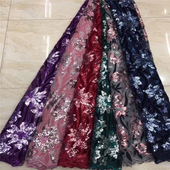

Silver /Purple French NigerianTulle Lace New Fashion Sequins Lace Fabrics High Quality Velvet Lace for Wedding Party Dress green