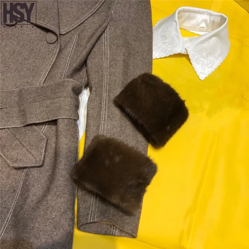 【HSY】2019 осень зима женские 3d стерео резка норка мех манжеты саржевого