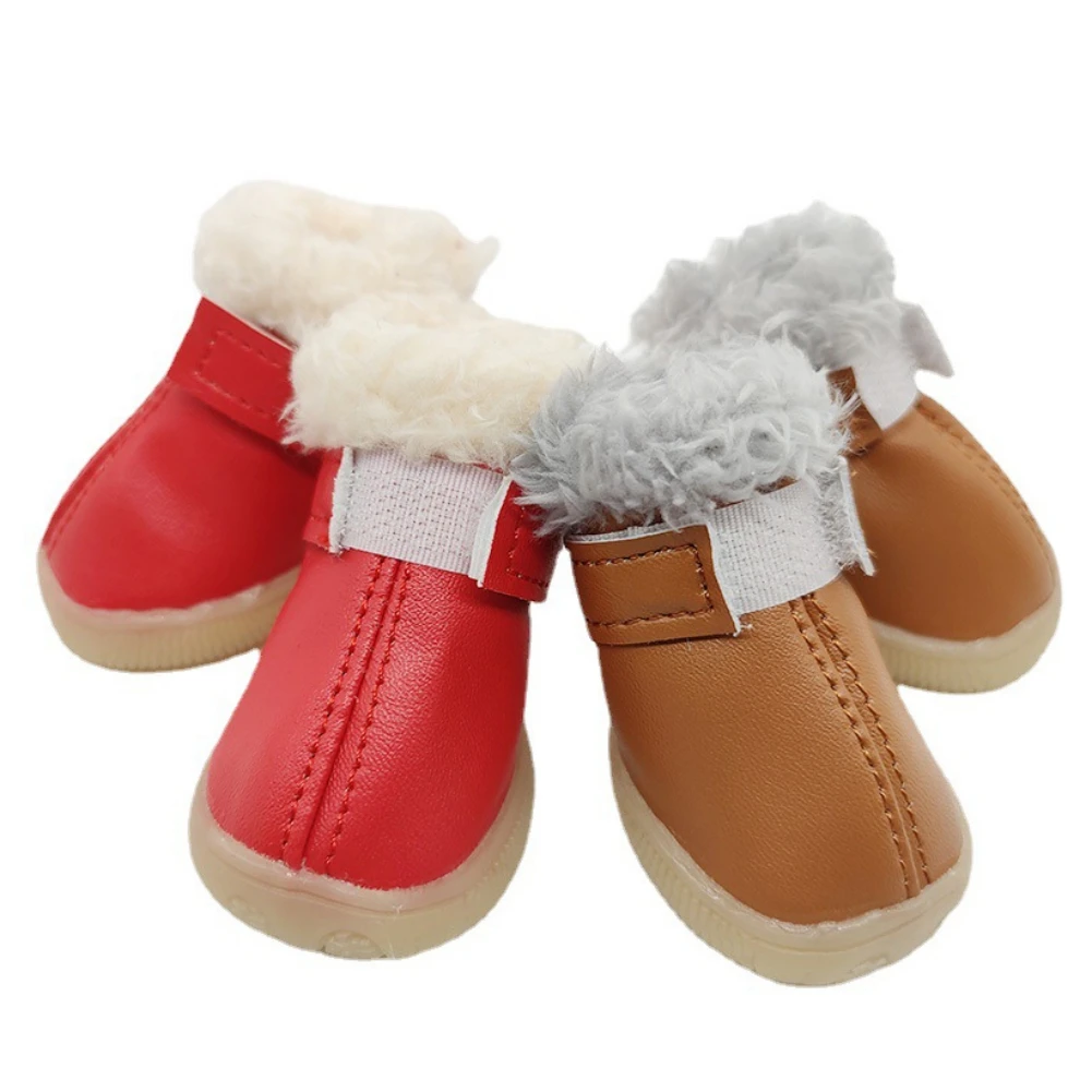 

4Pcs/Set Dog Shoes Thick Snow Pet Chihuahua Yorkie Warming Shoes Plush Winter Pets Puppy Cats Warm Boots Dog Shoes