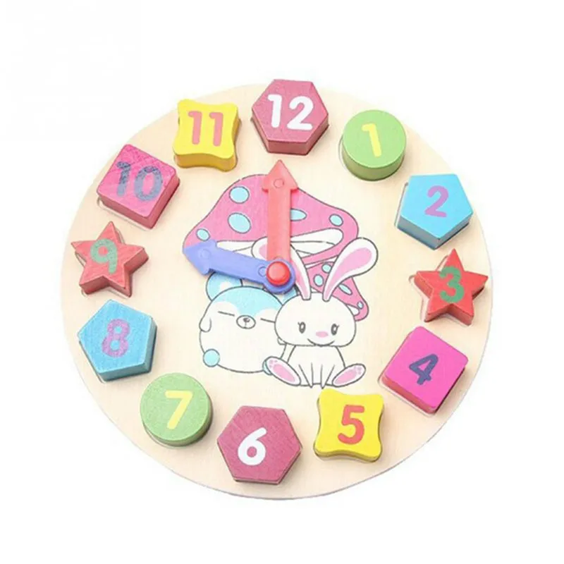 

Wall Clock Boys Girls Diy Toys Intelligence Toy For Children Colorful Cute Rabbit Pattern Wooden Wall Clocks wall decor