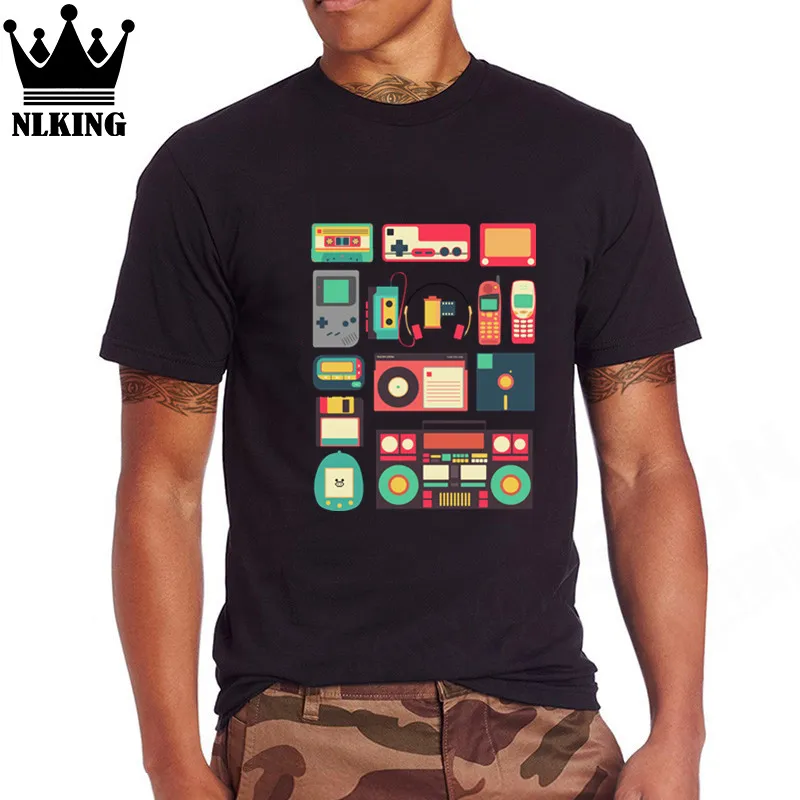 

ROCK RETRO TV TECHNOLOGY Men T Shirt Music Tops ps1 tape telephone Short Cotton Sleeve T-Shirt men Playstation Buttons t shirts