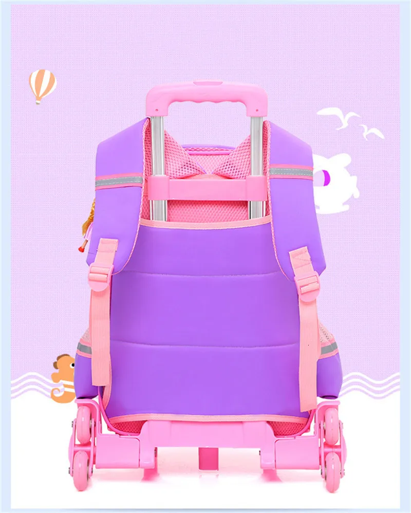School Trolley School Bag Backpack Wheeled Children Bag For Grils Kids 2/6 Wheels Schoolbag Student Backpacks Bags
