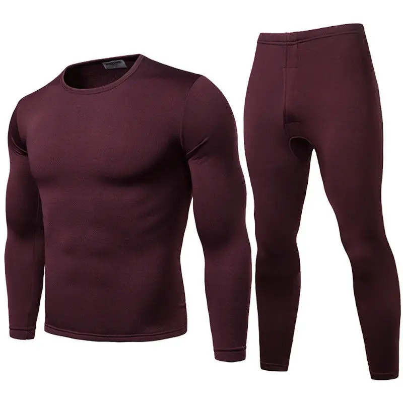 

4 Colors Men Winter Warm Velvet Inner Wear Thermal Underwear Long Johns Pajama Set Male Solid Warm Winter Long Underwear Set