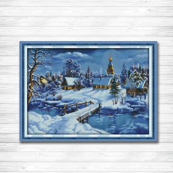 

A world of ice and snow Beautiful winter Scenery Pattern Print on Canvas DMC 14CT 11CT Cross Stitch Needlework Kit Embroider Set