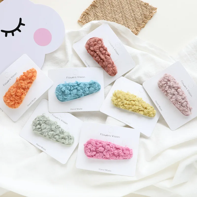 

2019 Women Autumn Winter Lambswool Faux Fur Hairpins Kids Girl Geometric Triangle Hair Clips Hair Accessories
