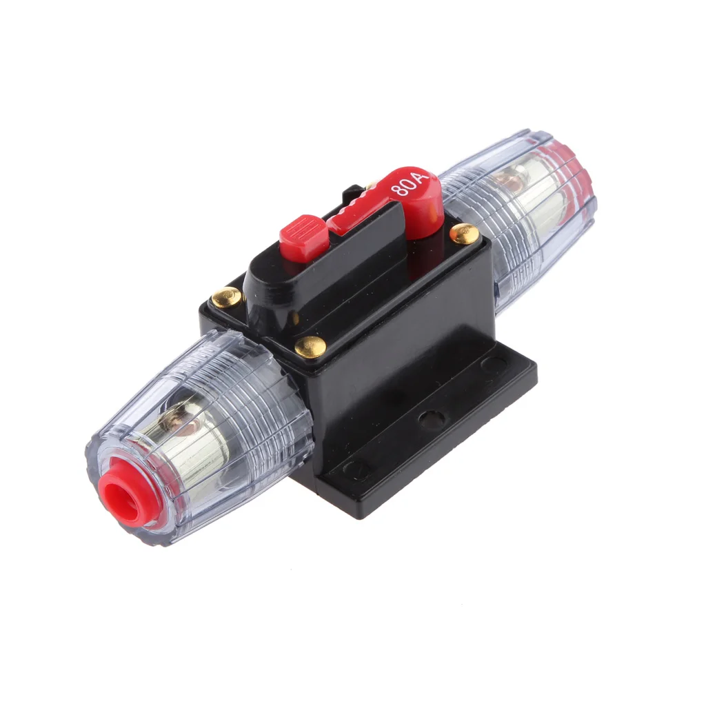 Circuit Breaker 80A, 12V-24V DC 80A Manual Reset Stereo Audio Circuit Breaker Fuse Holder For Motor Auto Car 80Amp Black