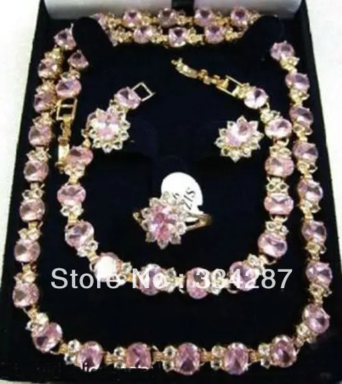 

GP WOW! pink crystal necklace bracelet earring ring set