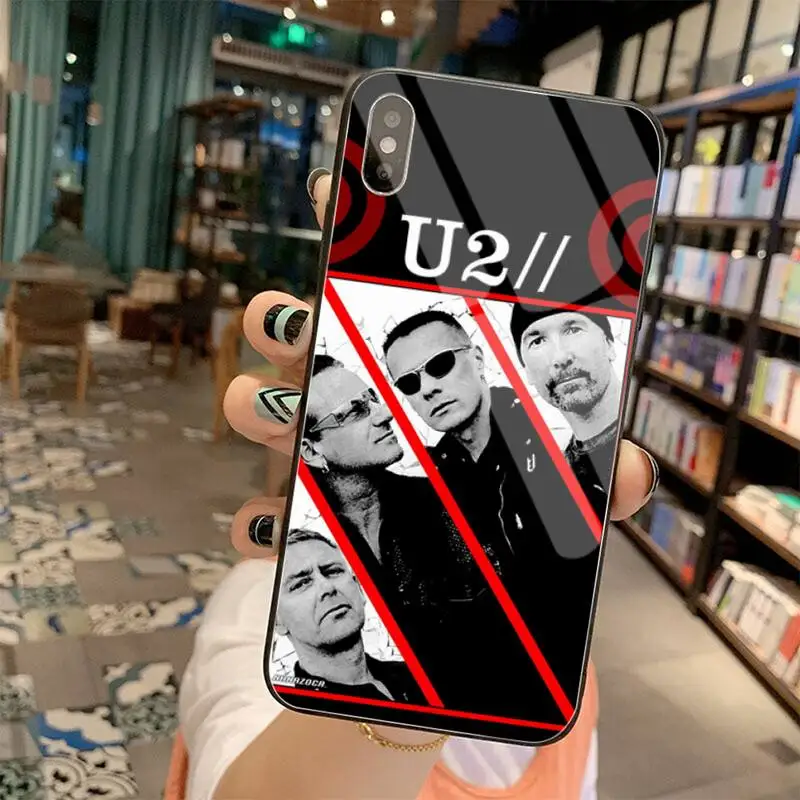 lumee case YJZFDYRM Bono U2 Ban Nhạc Màu Đen Mềm Vỏ Ốp Lưng Điện Thoại Kính Cường Lực Cho iPhone 11 Pro XR XS MAX 8X7 6S 6 Plus SE 2020 Ốp Lưng apple charging case Cases For iPhone