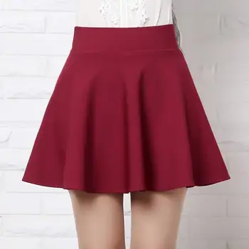 

Elastic Waist Textured Skirt Plain Fit and Flare A Line Skirts Women Spring Summer High Waist Short Minimalist Skirt Black Red
