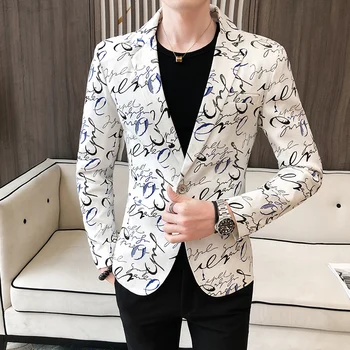 

2020 Spring Male Business Prom Wedding Costume Homme High Quality Blazer Jacket Men Fashion Print Casual Slim Blazer Suit Jacket