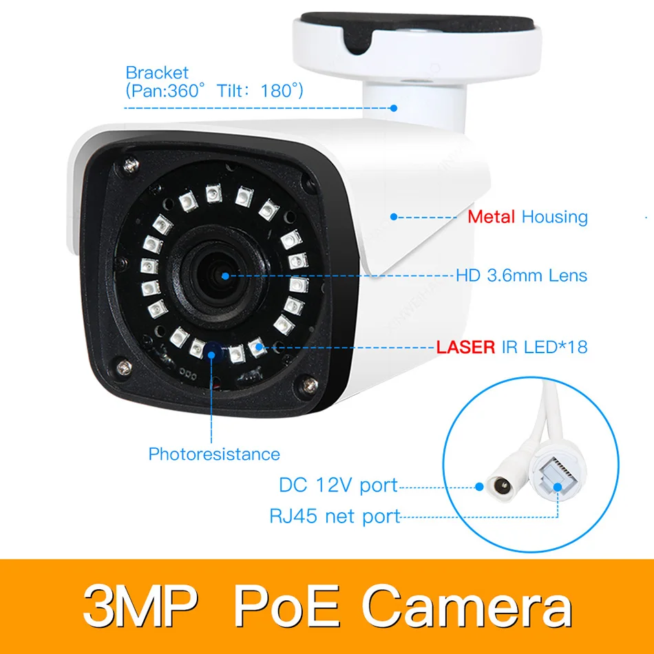 4ch 3MP POE Kits H.265 System CCTV Security PoE NVR Outdoor Metal Waterproof IP Camera Surveillance Alarm Video P2P P6Spro