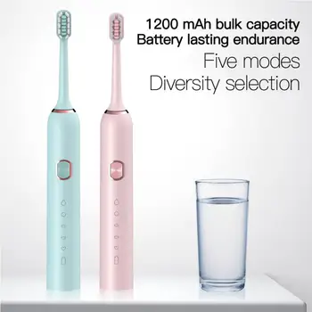 

Adult Electric Toothbrush Clean Teeth Rechargeable Waterproof Ultrasonic Electric Toothbrush White Pink Blue TSLM1
