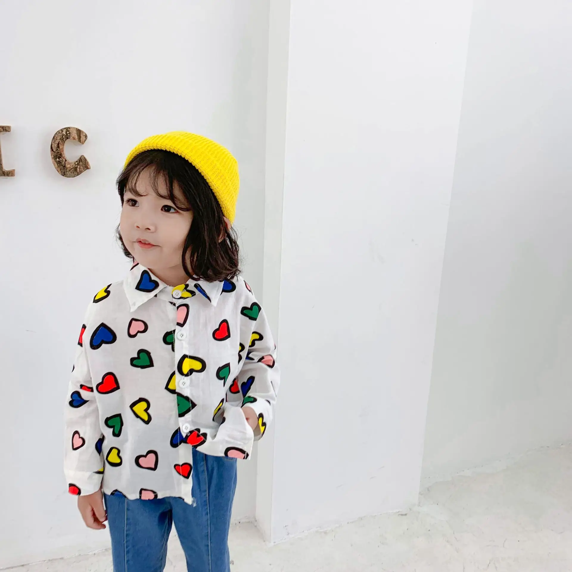 Girls' Shirt Long-sleeved Shirt Autumn New Style Korean-style Children Loose Heart Shirt Men And Women BABY'S Top Fashion