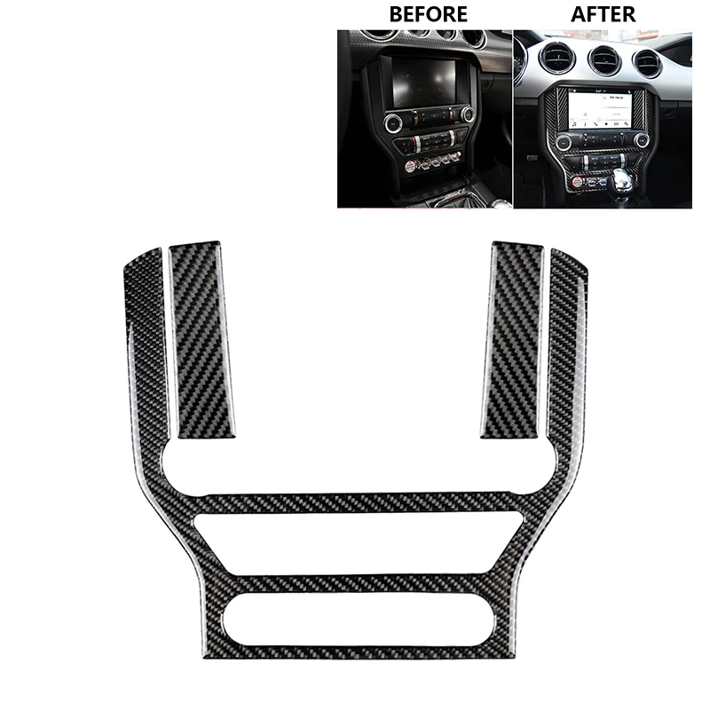 

1pc Black Decorative Sticker Carbon Fiber Car Console Panel Decorative Stickers 288*261mm for Ford Mustang 2015-2017