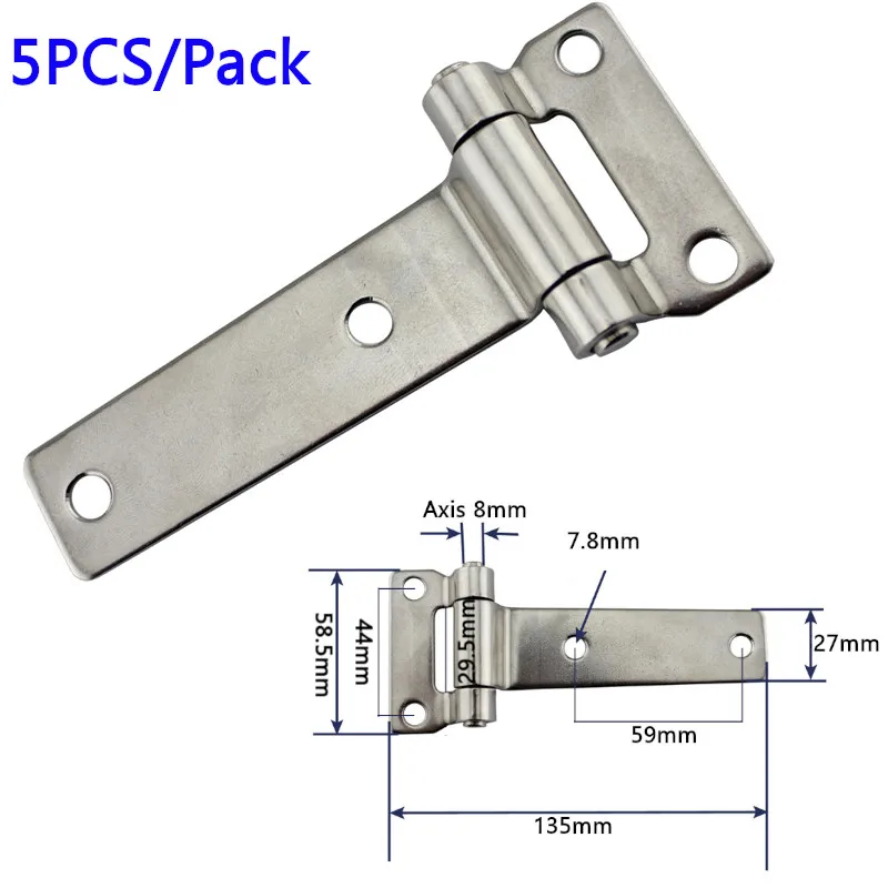 5pcs pack Stainless steel marine T Type Container Hinge Forged Truck Vehicle Hinge with 4 Fixing Screw Holes 135x58x27mm