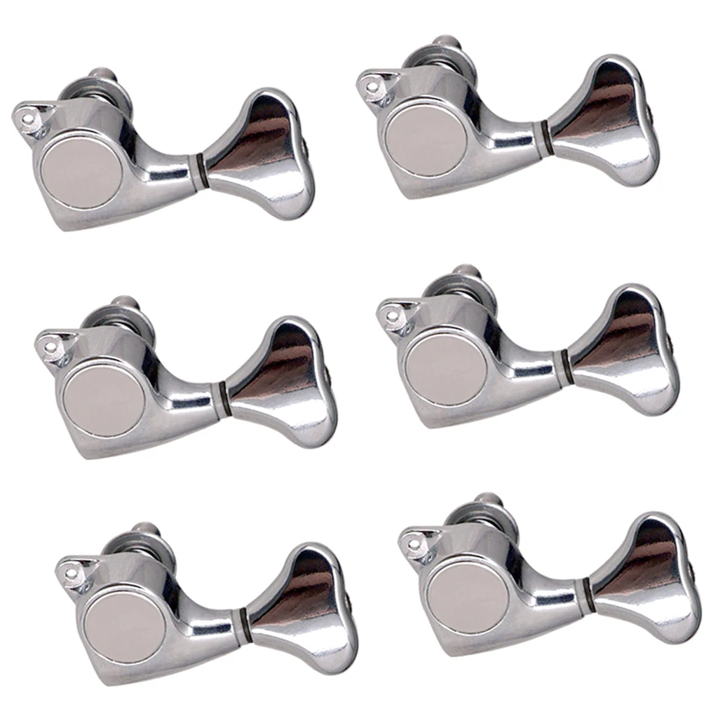 Fishtail Handle Machine Heads Knob Guitar String Tuning Peg 6L Silver 1:21