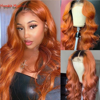 

Ombre Orange Color Lace Front Human Hair Wig Woman Natural Water Wave Wlace Long 26 Inch Hairpieces Remy Hair Wigs High Density