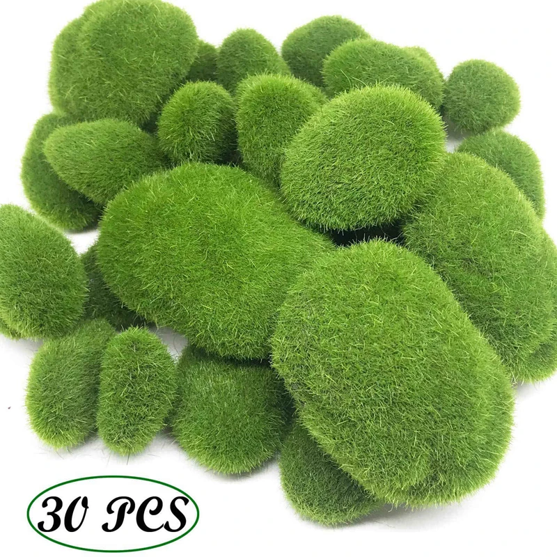 30PCS 3 Size Artificial Moss Rocks Decorative, Green Moss Balls,for Floral  Arrangements Gardens and Crafting