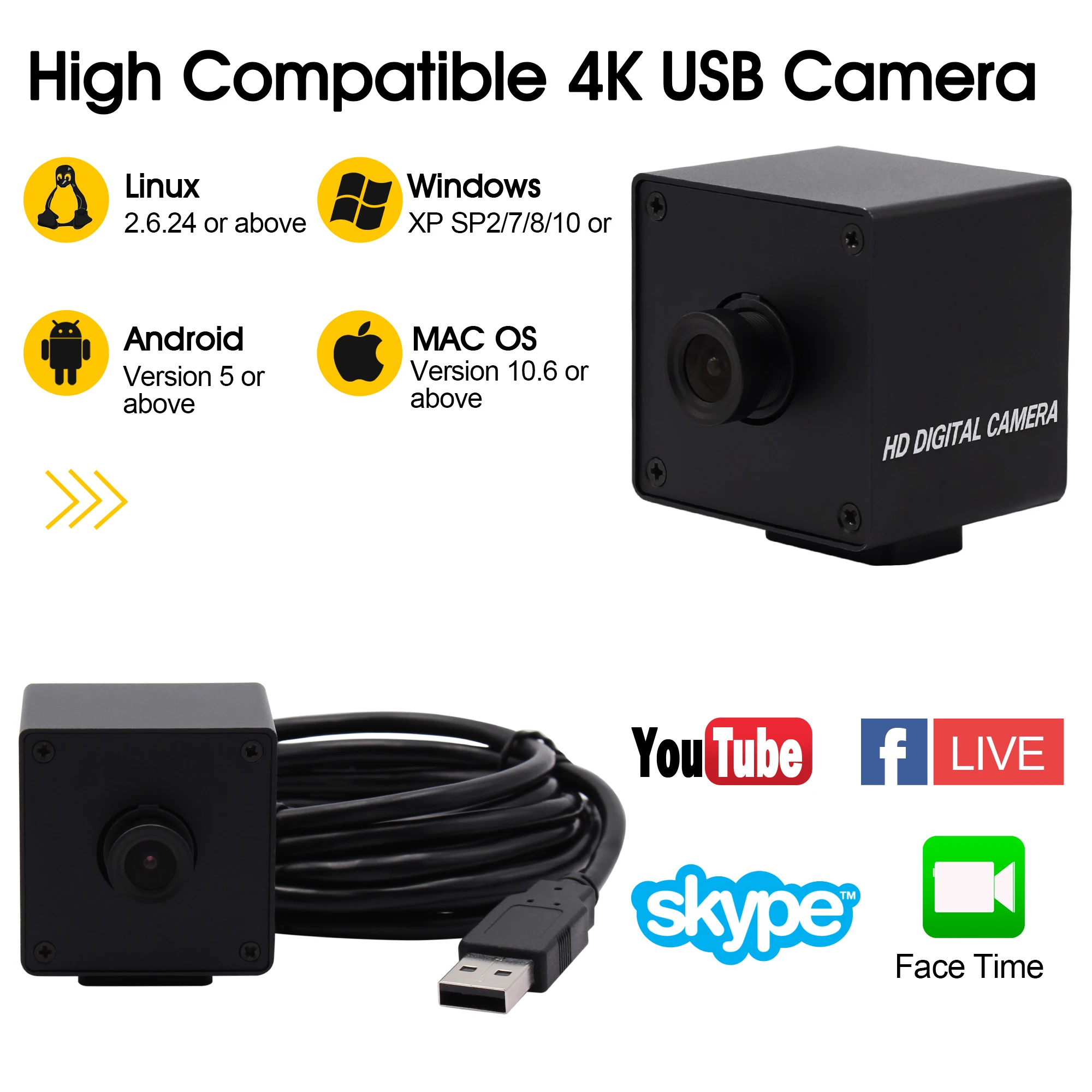 USB камера 4K 3840x2160 Mjpeg 30fps с высокой скоростью кадров OTG UVC свободный драйвер мини веб