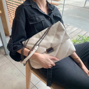 

Casual Chain Crossbody Bags for Women 2020 New Fashion Solid Leather Women Shoulder Messenger Bags Diamond Lattice Lady Handbags