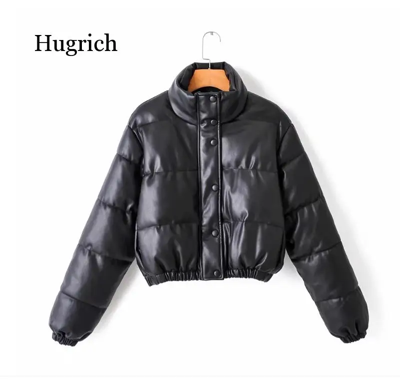Winter Thick Warm Short Parkas Women Fashion Black Pu Leather Coats Women Elegant Zipper Cotton Jackets Female Ladies