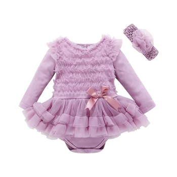 

PatPat Glamorous Bow Decor Tutu Dress Bodysuit and Headdress for Baby Girl Tulle Design Comfy and Soft Cotton Autumn